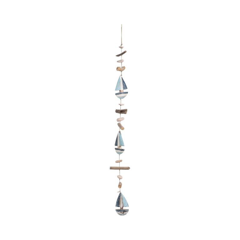 Decorative Wooden Boat Hanging Beaded Garland - 39", Blue & White