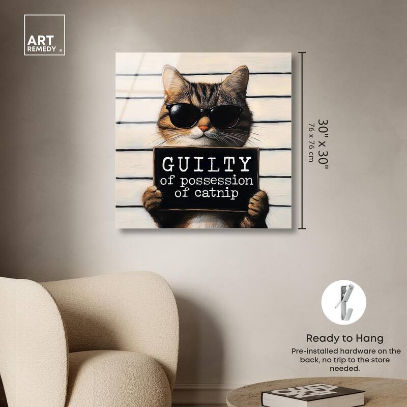 Guilty of Catnip Acrylic by Art Remedy, Ready to Hang