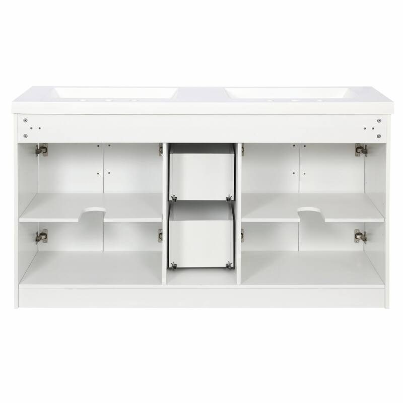 59.3" Double Sink Bathroom Vanity with SMC Top, MDF Cabinet with Solid Wood Frame & Soft-Close Doors