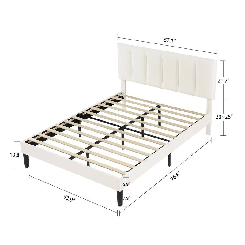 Upholstered Velvet Upholstered Bed Frame with Adjustable Height Headboard No Box Spring Needed Platform Bed Under Bed Storage