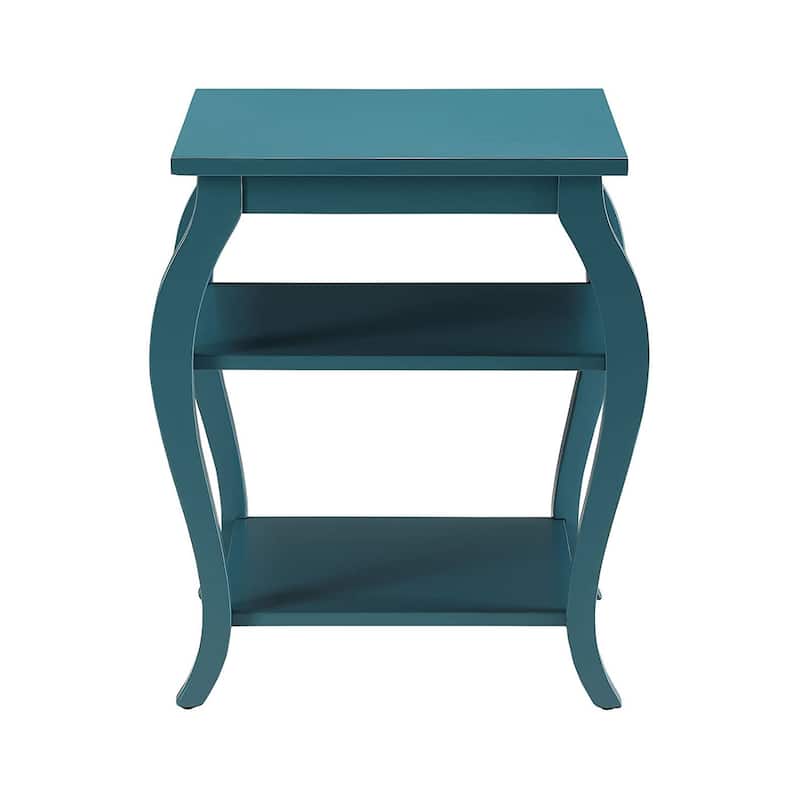 Square Top End Table with 2 Shelves, Walnut - Teal