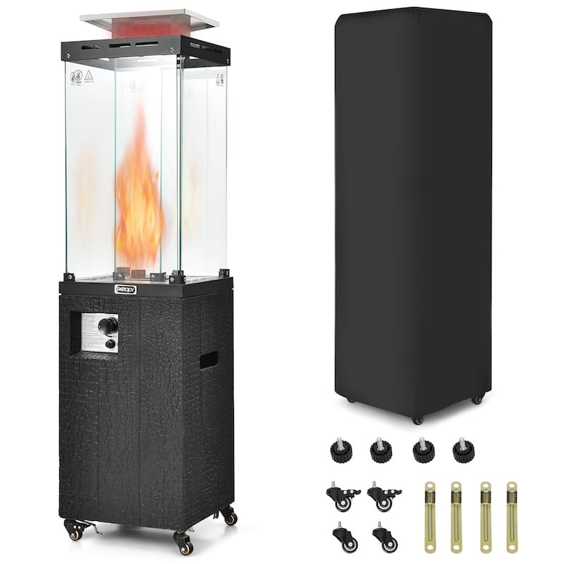 Gymax 41,000 BTU Propane Patio Heater Glass Tube Standing Gas Heater - Black
