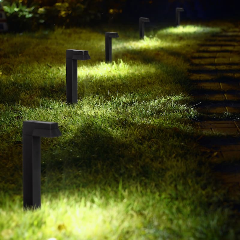 Glitzhome 15"H Set of 6 Solar Powered SMD LED Pathway Ground Light - Black