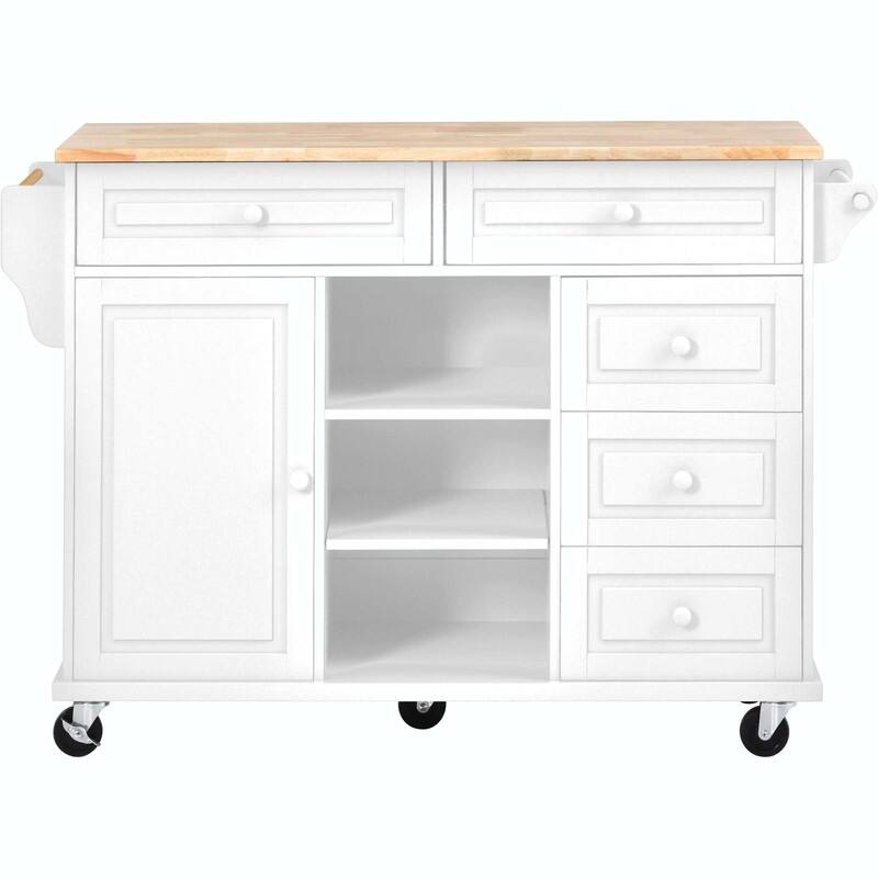 53-Inch Width kitchen Island cart with storage and 5 draws