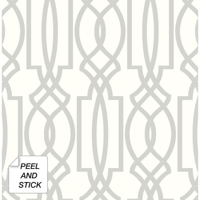 NextWall Soft Gray Deco Lattice Peel and Stick Removable Wallpaper - 20.5 in. W x 18 ft. L - 20.5 in. W x 18 ft. L - Soft Gray & White