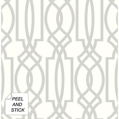 NextWall Soft Gray Deco Lattice Peel and Stick Removable Wallpaper - 20.5 in. W x 18 ft. L