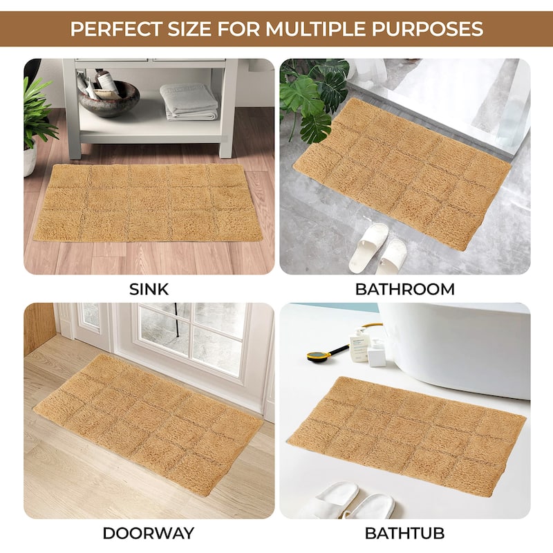 Superior Cotton Checkered 2-piece Non-skid Bath Rug Set