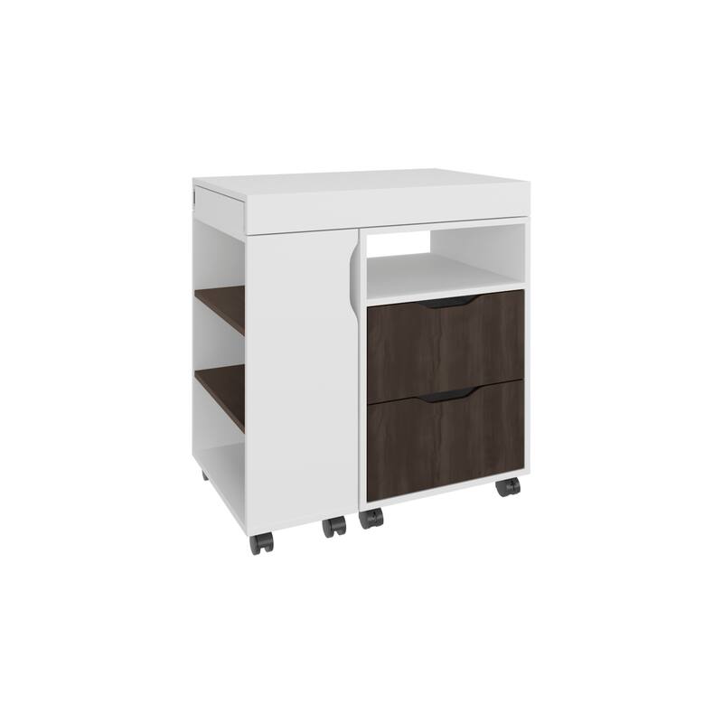 Extendable Desk, 2 Drawers, 4 Shelves, 4 Wheels,Easy Assembly,FSC Certified CPSIA Compliant