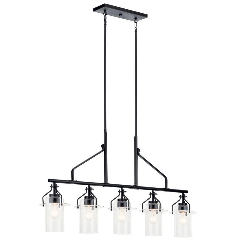 Kichler Lighting Everett 5-Light Black Vintage Industrial Linear Chandelier with Clear Glass
