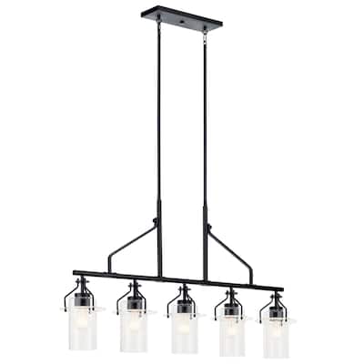 Kichler Lighting Everett 5-Light Black Vintage Industrial Linear Chandelier with Clear Glass