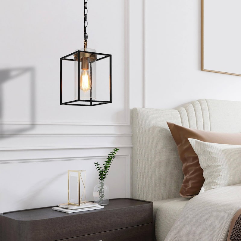 Modern Farmhouse 1-Light Lantern Pendant Lights Black Kitchen Island Lights LED Dimmable Compatible - 7.5" W x 13.2" H