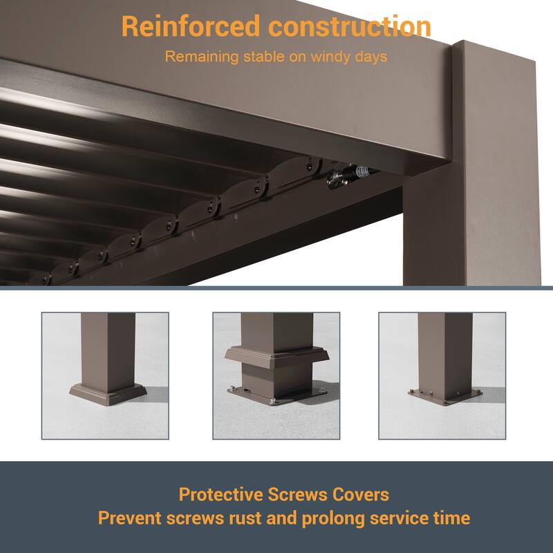 LIVOOSUN Outdoor Detachable Control Panel LED Equipped Pergola, Solar and USB Charging Options, Brown