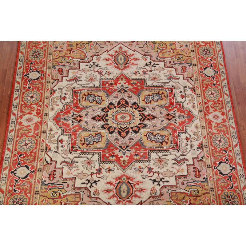 Geometric Heriz Serapi Oriental Rug Handmade Beige Wool Carpet - 7'11" x 9'10"