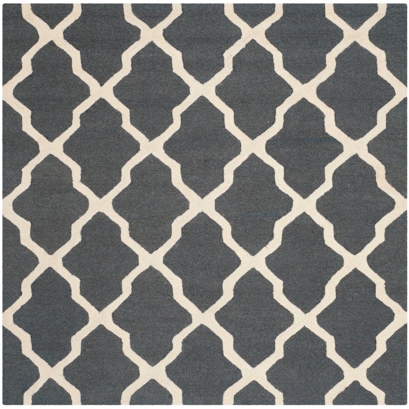SAFAVIEH Handmade Cambridge Eirny Moroccan Trellis Wool Rug - 8' Square - Dark Grey/Ivory