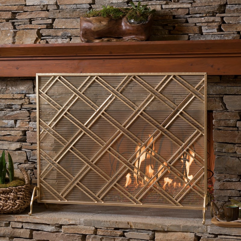 Roomfitters Modern Geometric Fireplace Screen, Single-Panel Design with Stylish Circle Patterns and Durable Mesh