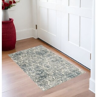 HomeRoots 2' X 4' Ivory and Blue Damask Area Rug - 2' X 4' - Bed Bath ...