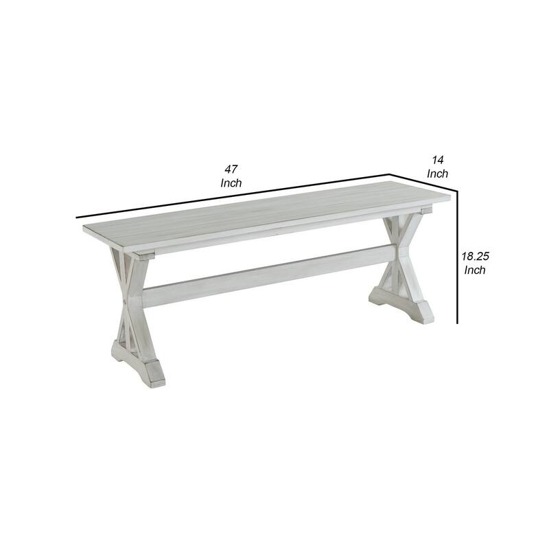 Rectangular Dining Bench with X Shaped Pedestal Legs, White