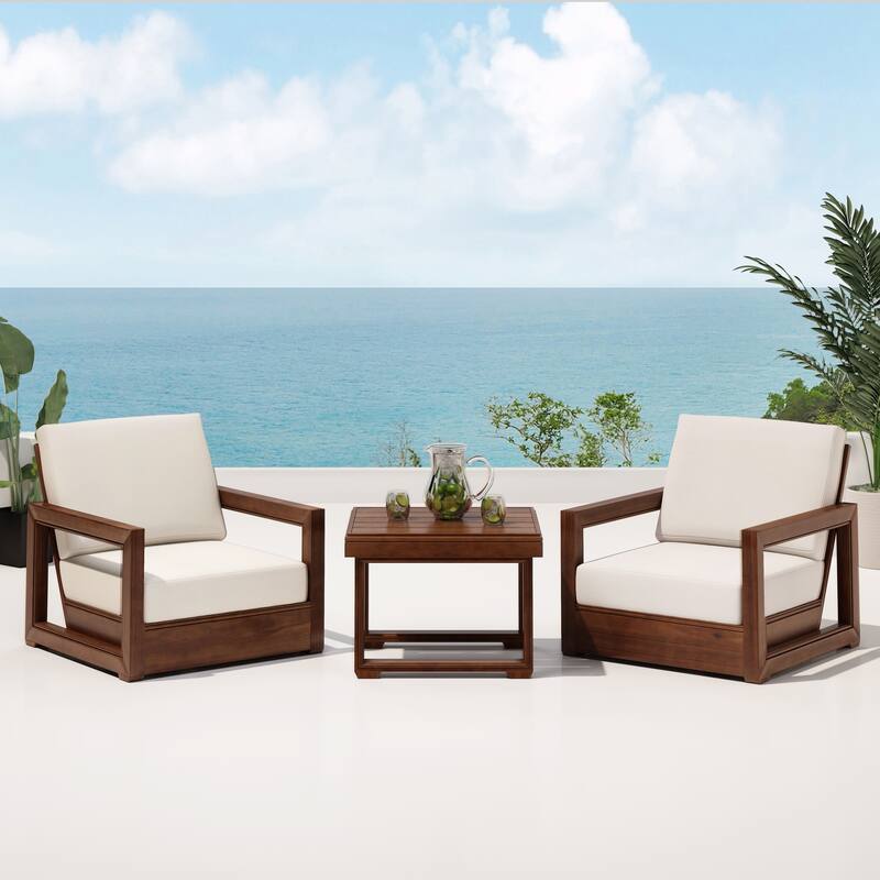 Westchester Acacia Wood Chat Set by Christopher Knight Home - Mocha+Beige