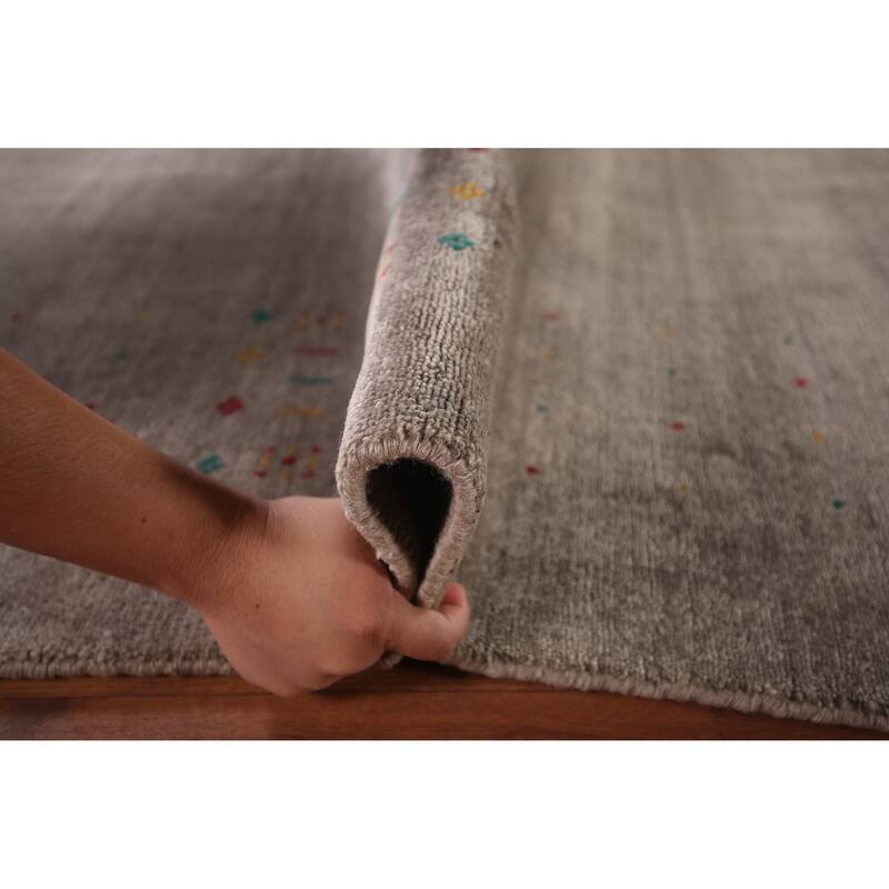 Earth Tone Striped Gabbeh Indian Area Rug Handmade Wool Carpet - 7'10" X 9'8"