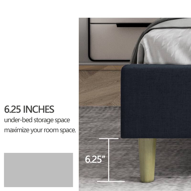 Aufank Bed Frame Upholstered Platform with Wooden Slats, Noise-Free