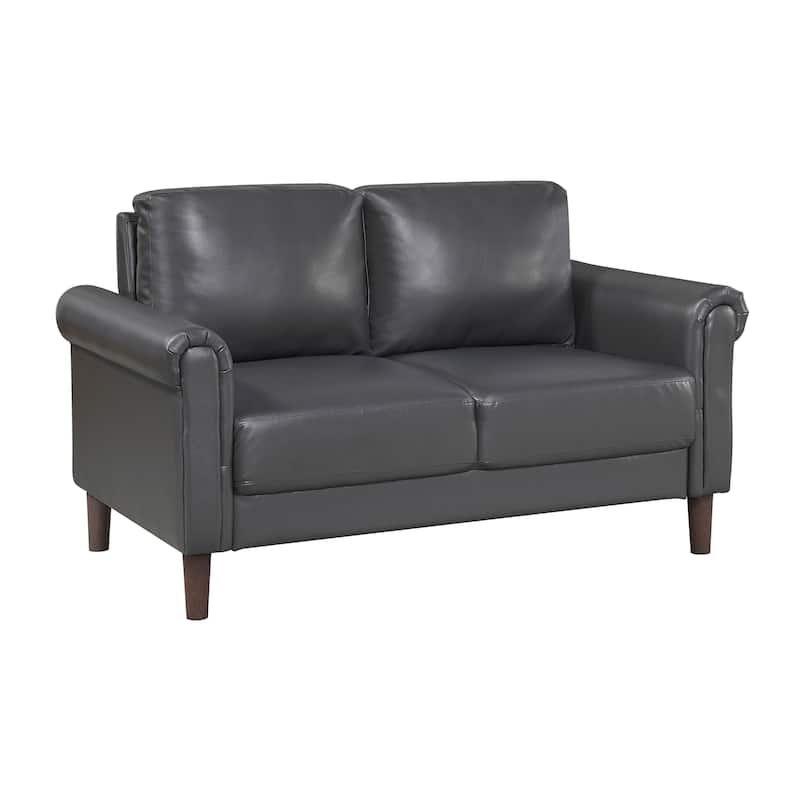 Fremont & Park Frances 57" Faux Leather Living Room Loveseat - Brown Finish Feet - Dark Gray