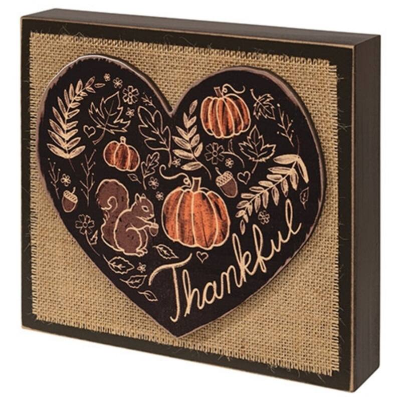 Thankful Fall Layered Heart & Burlap Box Sign - Multi