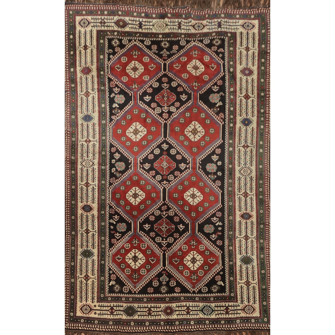 Hand Knotted Oriental 100% Wool Carpet Traditional Geometric Red Shiraz Area Rug - 10' 2'' X 6' 10''