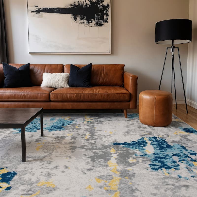 Porch & Den Tanoak Distressed Abstract Pattern Area Rug - 7' 10" x 10' - Cream - Runner