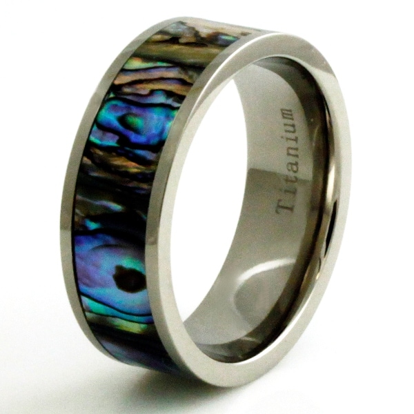 Titanium Fluorescent Abalone Shell Inlay Ring