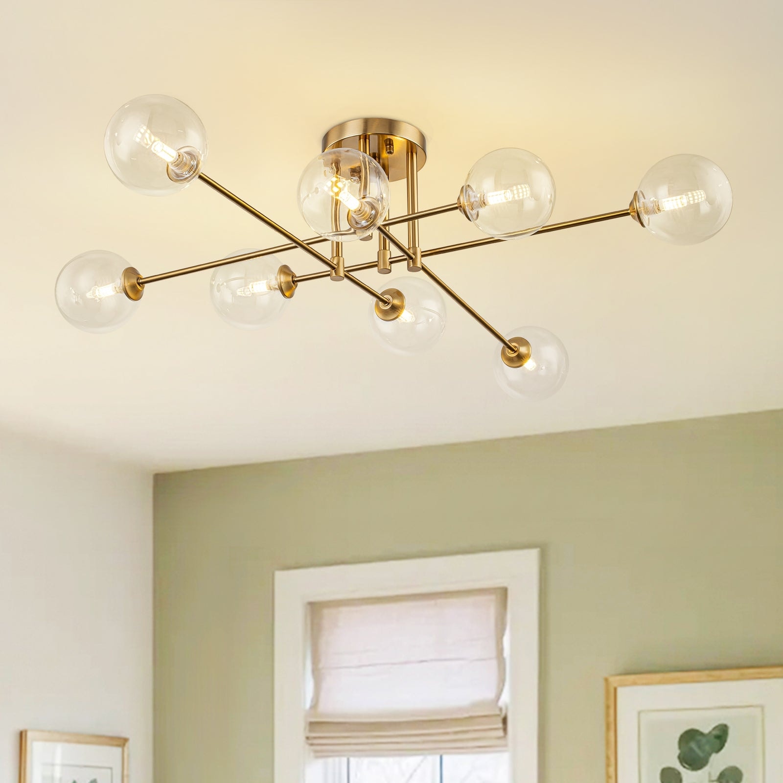 8-Light Linear Sputnik Clear Glass Bubble Semi-flush Mount - 38.6 in