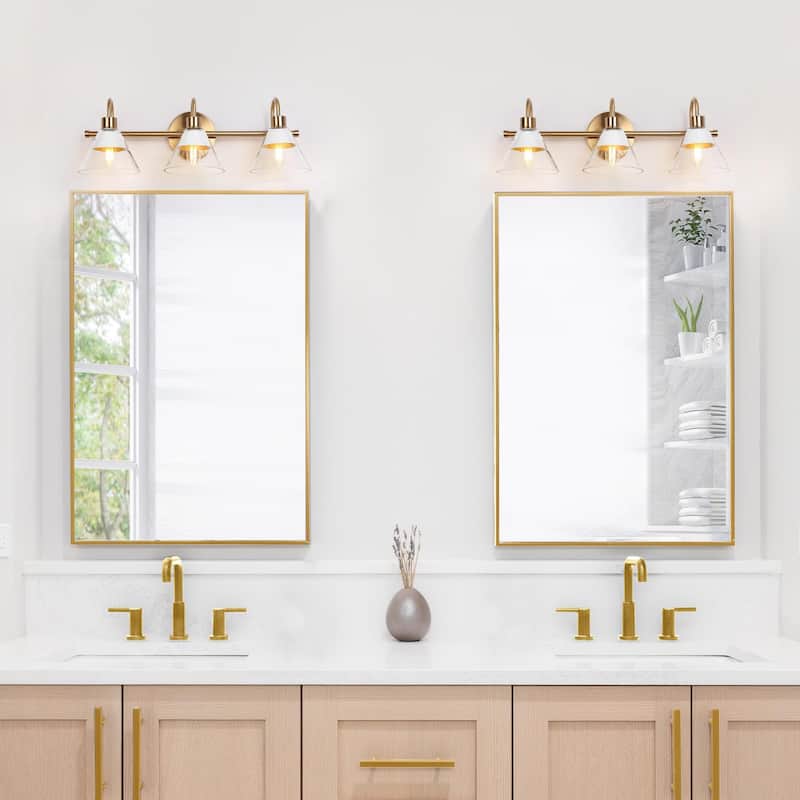 Seticy Modern Transitional Gold 3-Light Bathroom Vanity Lights Linear Glass White Shade Dimmable - L 21"* W 7"* H 7"