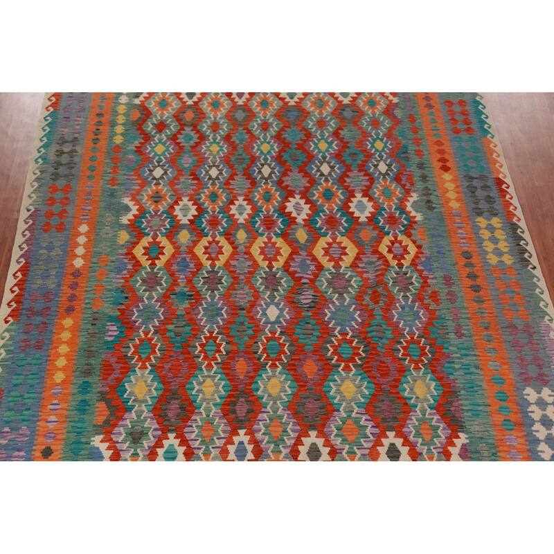Geometric Kilim Oriental Large Rug Hand-Woven Bedroom Wool Carpet - 10'3"x 16'2"