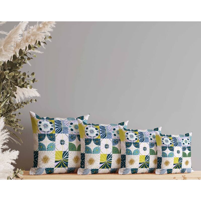 Zellige Dreamscapes Faux Suede Reversible Throw Pillow Blue and Olive