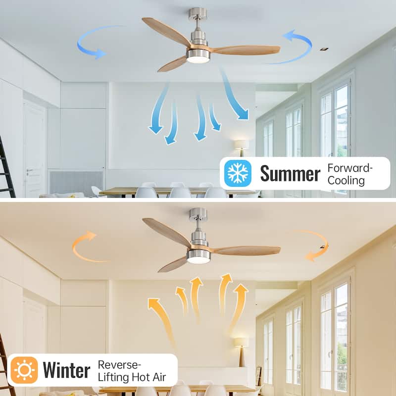 52" Farmhouse Style Wood Walnut Ceiling Fan With Lights and Remote Control, Dimmable LED Optional