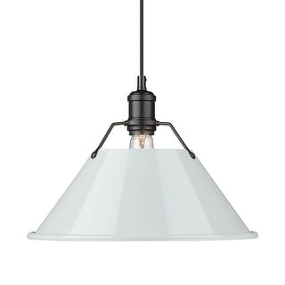 Yep by Golden Lighting Orwell 1-light 14in Pendant in Matte Black and Dusky Blue shade