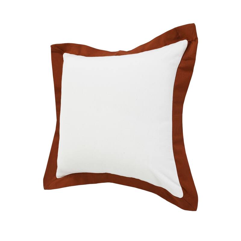 20" White and Orange Bordered Flange Frame Square Throw Pillow