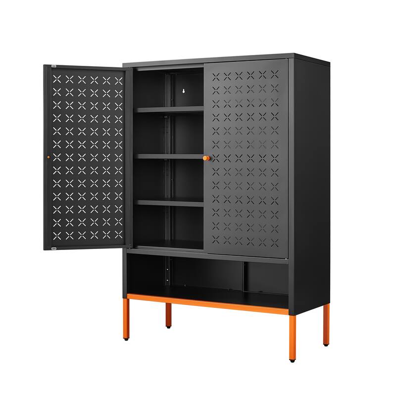 Anmytek Industrial Storage Cabinet Matte Black Perforated Metal Doors Organizer