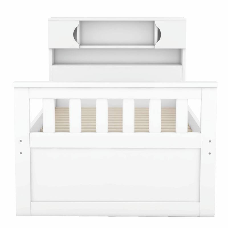 Captain Platform Bed Frame with Storage Bookcases, Shelves & Four Drawers