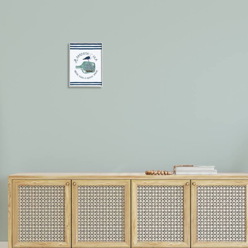 Stupell Ship In Bottle Seagull Striped Nautical Phrase Framed Wall Art, Design by Raquel Maciel - Blue