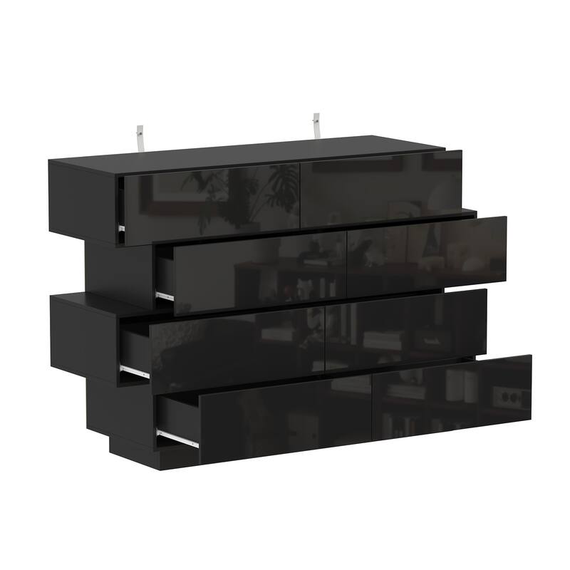 High Gloss White Eight-Drawer Dresser with Modern Design and Storage Chest