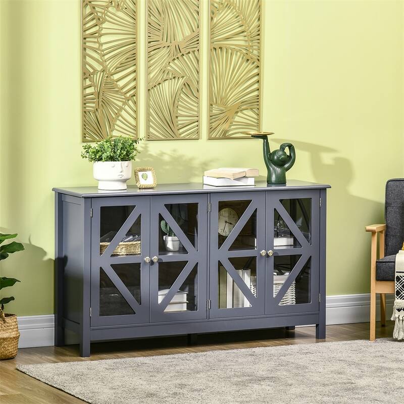 Buffet Cabinet with Tempered Glass Doors and Adjustable Storage Shelf