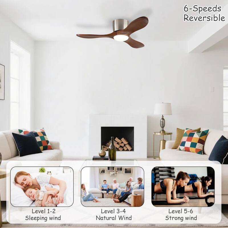 42-inch Ceiling Fan with Light, 3 Light Wood Blades, Remote Control, Reversible DC Motor for Living Room