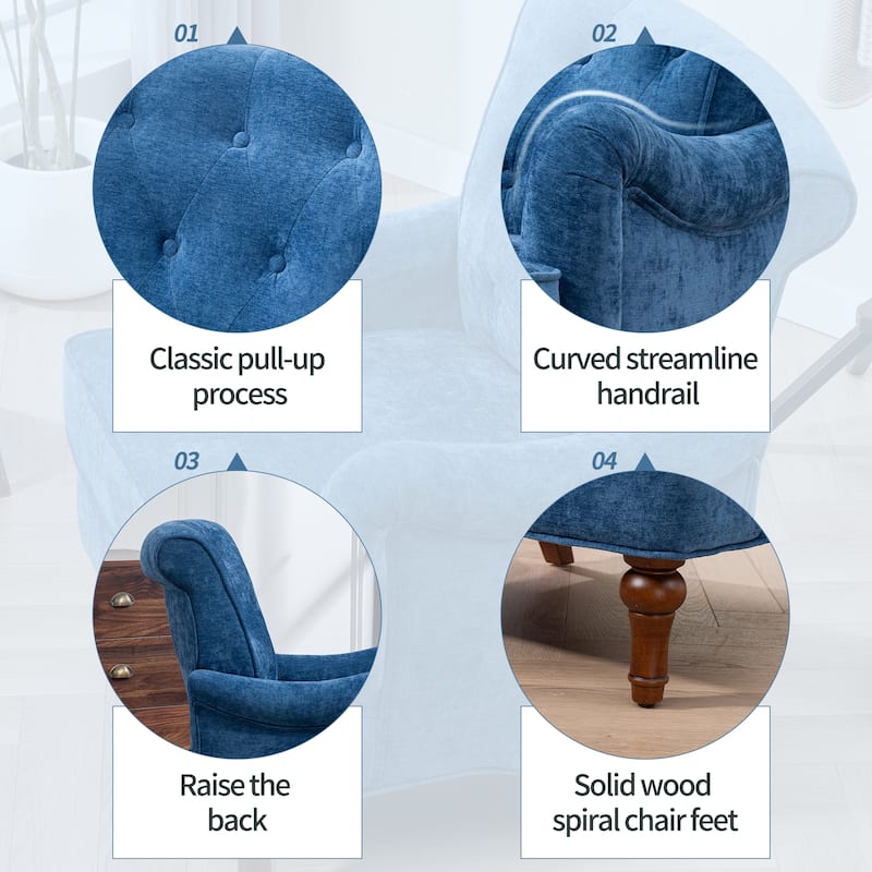 Blue Fabric Accent Chair with Foam Cushion and Rubberwood Frame - 31.5” D x 28.8” W x 35.4” H