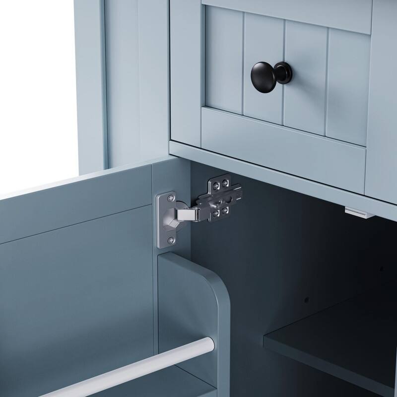 53" Rolling Kitchen Island with Drop Leaf, Power Outlet & Internal Door Storage, 5 Open Side Racks