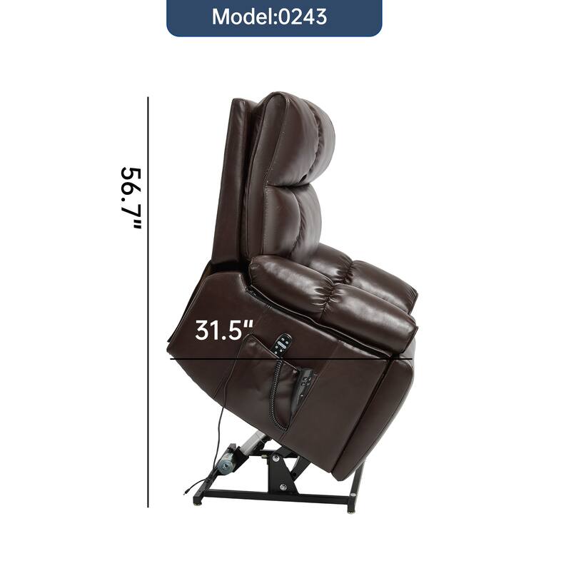 Leatheraire Heat Massage Dual Motor Infinite Position Up to 350 LBS Large Electric Power Lift Recliners with Hidden Cup Holders