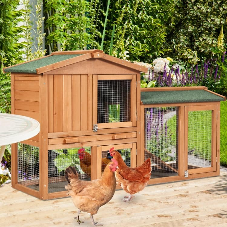 Durable 58-Inch Wooden Rabbit Hutch for All-Weather Protection - 58" x 20.5" x 34" (L x W x H)