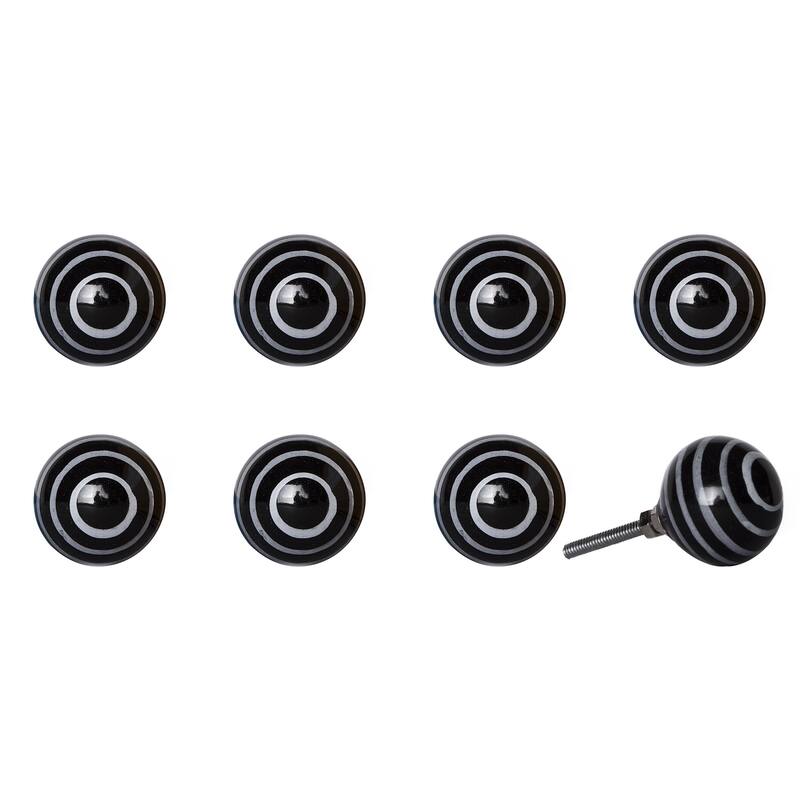 HomeRoots Set of Eight Black And Gray Ceramic And Metal Drawer Pull Knobs - 1.5' X '1.5' X '1.5