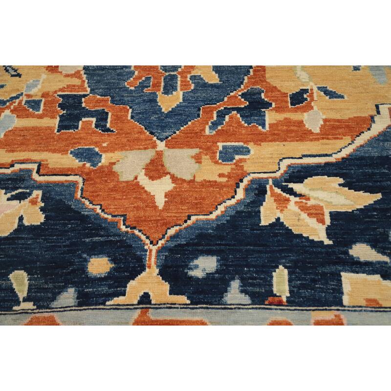 Hand Knotted Oriental 100% Wool Carpet Transitional Floral Navy Blue & Blues Oushak Area Rug - 9' 6'' X 8' 3''