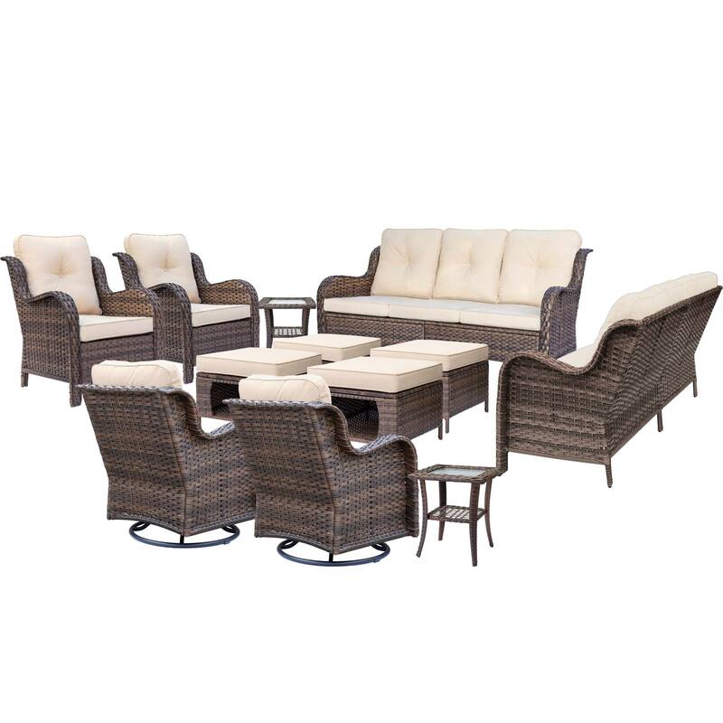 Patio Conversation Sets-Wicker Patio Furniture Sets with Swivel Chairs