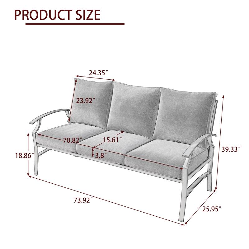 Outdoor Patio Metal 74" W Sofa/ 50" W Loveseat with Cushions